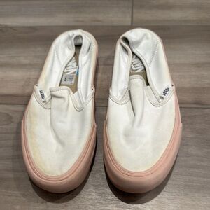 Vans White and Pink Slip-On Sneakers. 8.5W